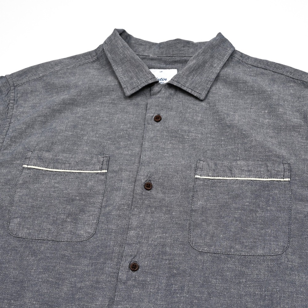 Katin Roy Shirt Mens Gray Solid Button Up Two Pockets Casual Linen/Cotton Large